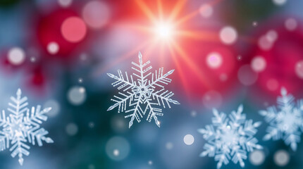 Sparkling snowflakes under a radiant sunburst
