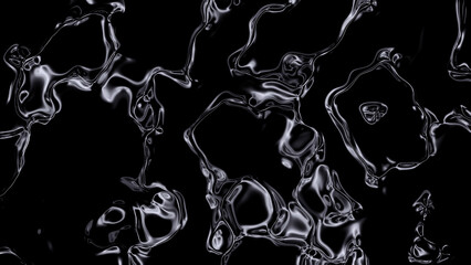 A reflective liquid chrome metal background.