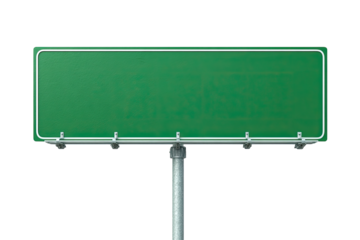Blank green highway sign mounted on a metal post