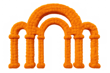 Vibrant orange cempasúchil marigold arches stand tall, creating a festive entryway for dia de muertos celebrations, set against a transparent background