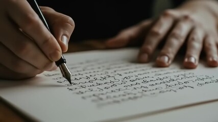 Person writing a heartfelt letter on a wooden table with natural light illuminating the scene