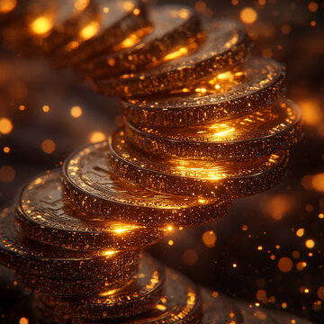 Coins Spira Stacks Cryptocurrency Arranged Golden