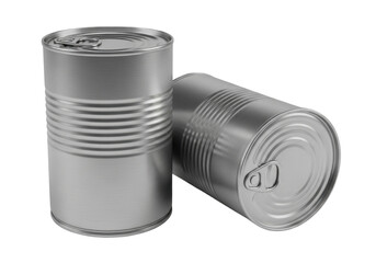 Close-Up of Two Silver Metal Food Storage Cans on Transparent Background