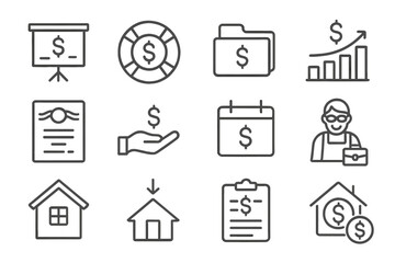 Retirement Income Streams. Line style icons of retirement income streams: pension plan chart, annuity symbol, IRA folder, 401k