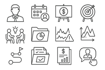 Financial Advisory Icons. Line style icons of financial advisor services: advisor profile icon, consultation calendar, financial