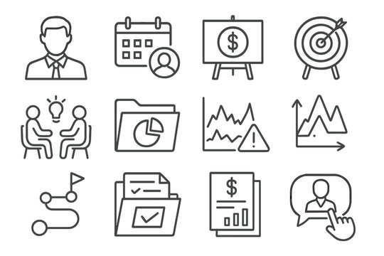 Financial Advisory Icons. Line style icons of financial advisor services: advisor profile icon, consultation calendar, financial