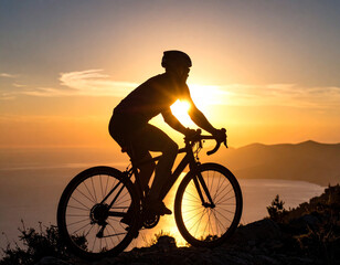 Obraz premium Silhouette of a cyclist during sunset