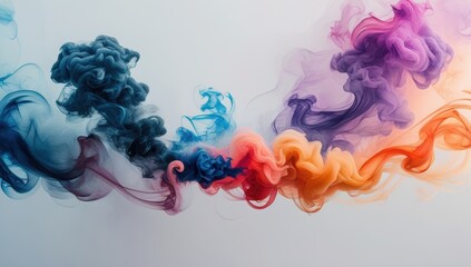 Vibrant ink clouds swirling in water with a spectrum of colors