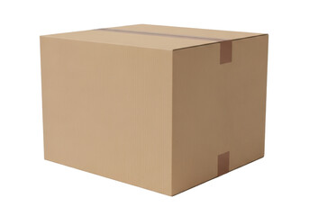 Simple Brown Cardboard Box on Transparent Background