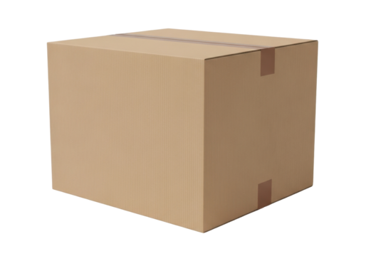 Simple Brown Cardboard Box on Transparent Background