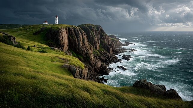Lighthouse on stormy cliff - Powered by Adobe