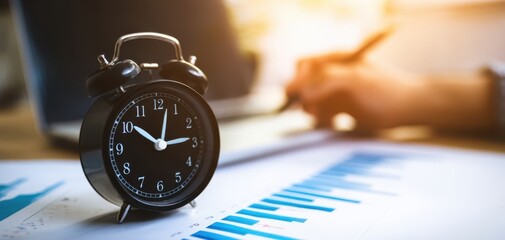 The alarm clock on a desk reminding about important business deadlines and productivity