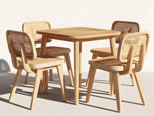 Simple Wooden Dining Set For Four People