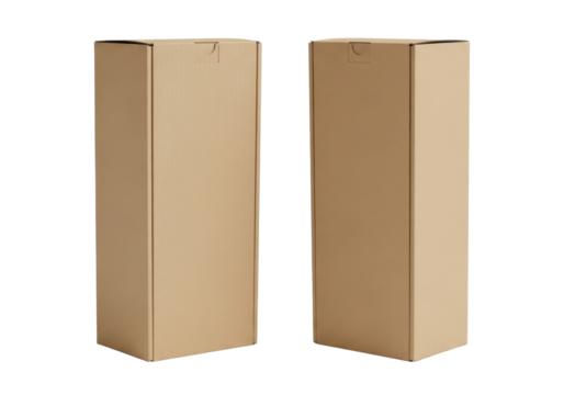 Set of Two Vertical Cardboard Boxes with Natural Texture and No Branding on Transparent Background