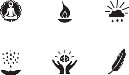 Obraz premium Zen, inspiration, weather, and mind icons for wellness and growth