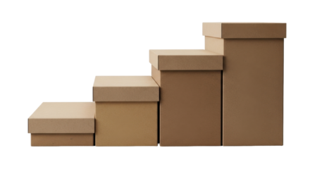 Stacked Rectangular Cardboard Boxes in Brown Color with Transparent Background