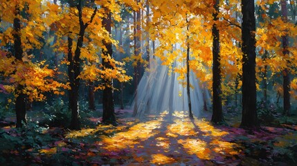 Fototapeta premium Autumn Forest Sunlight