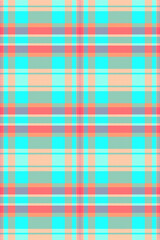 Coat fabric check pattern, square texture textile seamless. Place plaid tartan vector background in light salmon and teal colors.