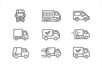Truck and delivery van icons for e-commerce shipping and transport services