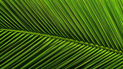 Close up of vibrant green palm leaf with intricate patterns