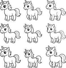 Fototapeta premium set of funny cartoon Horses coloring page