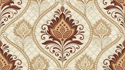 detailed baroque seamless pattern with damask floral motifs in shades of brown and cream. This image can be used as a background on websites or blogs about interior design, luxury goods, fashion