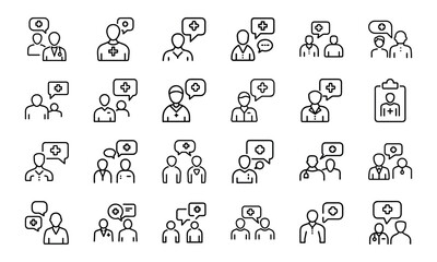 Healthcare and Medical Line Icon Pack – Virus Test, Nurse, Health Report, Mobile Medicine App, Injection, Thermometer, Mental Health, Health Law, and Emergency Equipment Symbols

