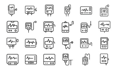 Healthcare and Medical Line Icon Pack – Virus Test, Nurse, Health Report, Mobile Medicine App, Injection, Thermometer, Mental Health, Health Law, and Emergency Equipment Symbols


