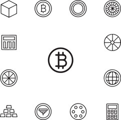 Cryptocurrency and Finance Line Art Icons