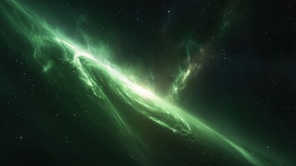 Fototapeta premium Vibrant Green Cosmic Energy and Starfield in Deep Space space cosmic green energy vibrant nebula sky
