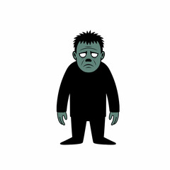 Cartoon Frankenstein's Monster Illustration, Sad Expression, Green Skin, Halloween Concept