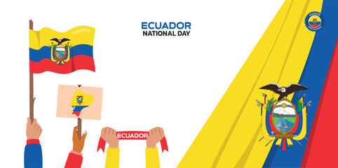 ecuador Independence Day Design, minimalist template of August 10th design elements with people holding flags and maps, ecuador maps and flags in poster and banner form