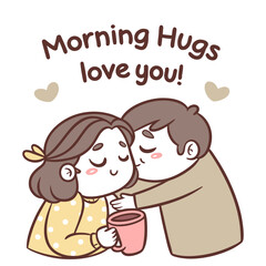 morning hugs couple sticker