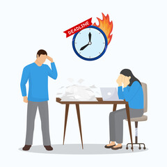 A group of business is a hurry, panic and stress in office causing deadline time on work. 