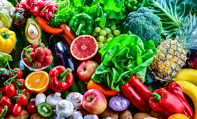 Variety of raw vegetables and fruits