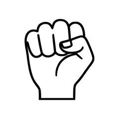 A simple line art illustration of a clenched fist, symbolizing strength, unity, and resistance. Ideal for concepts of protest, revolution, or determination.