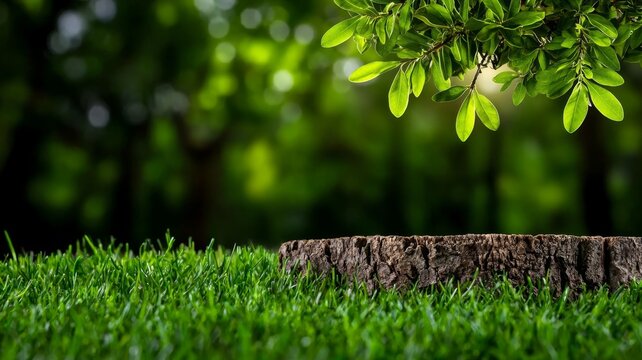 Green Nature Background Tree Stump Grass Leaves - Powered by Adobe