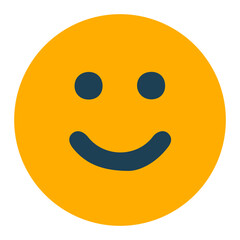 Yellow smiley face icon with a cheerful expression, representing happiness, joy, fun, emoji, or good mood.