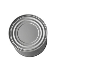 Empty Metal Can With Smooth Round Lid And Reflective Surface On Transparent Background