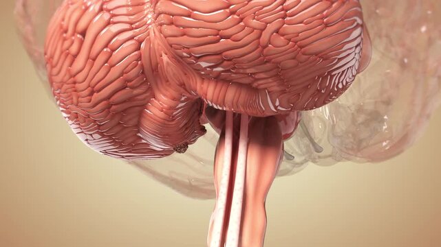 Brain tumor. Cerebellar tumor growth compressing the brainstem and cranial nerves, neuropathic pain, cause of headache, craniotomy, neurosurgery 3D rendering.