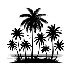 Silhouette of Palm Trees on a Tropical Beach.