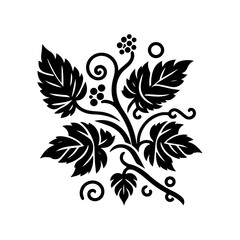 Black Silhouette of Grapevine with Leaves and Berries 2.
