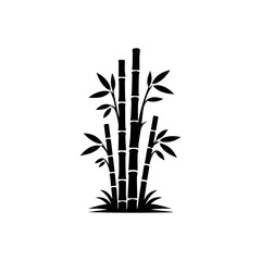 Obraz premium Black Silhouette of Bamboo Stalks with Leaves.