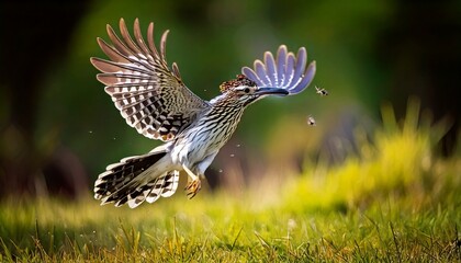 Greater Roadrunner Diving to Catch Prey in Mid-Air