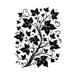 Black Ivy Vine Silhouette with Swirling Tendrils.