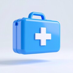 Fototapeta premium Red and white medical kit in 3d icon with a cross symbol for emergency first aid and healthcare