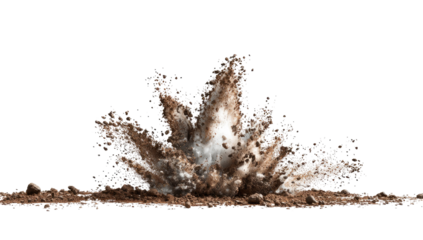 Powerful explosion of brown dirt, radiating outwards from a central point