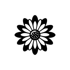 Black and White Daisy Flower Icon.