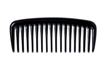Close-up of a black plastic hair comb