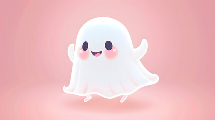 Fototapeta premium chibi ghost character with pink cheeks wearing